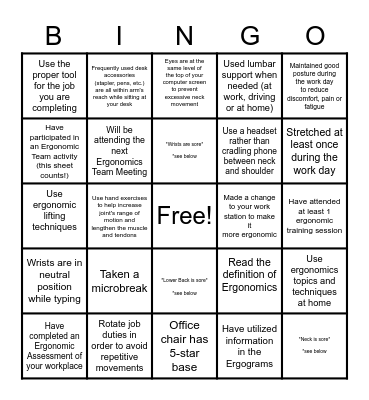 Ergonomics BINGO! Bingo Card