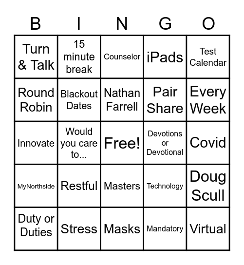 Welcome Back Bingo! Bingo Card
