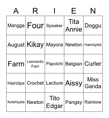 ARIEN Bingo Card
