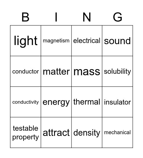 Forms of Energy and more Bingo Card