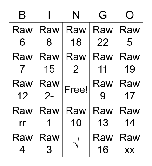 Raw is poor Bingo Card
