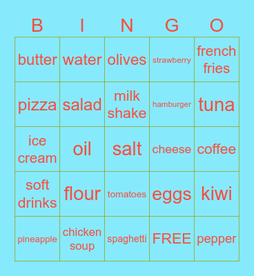 M3 Ordering Food Bingo Card