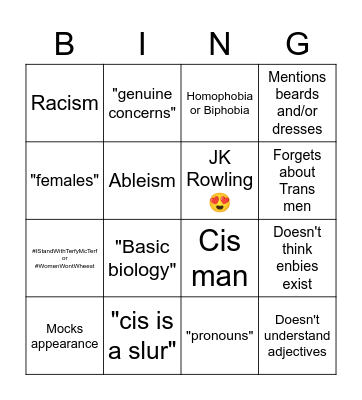 Terf bingo Card