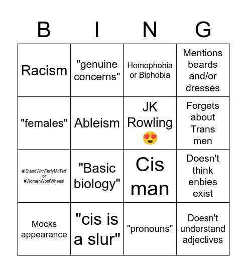 Terf bingo Card