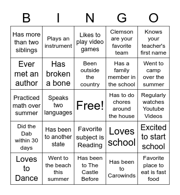 CHMS Bridge Day Bingo Card