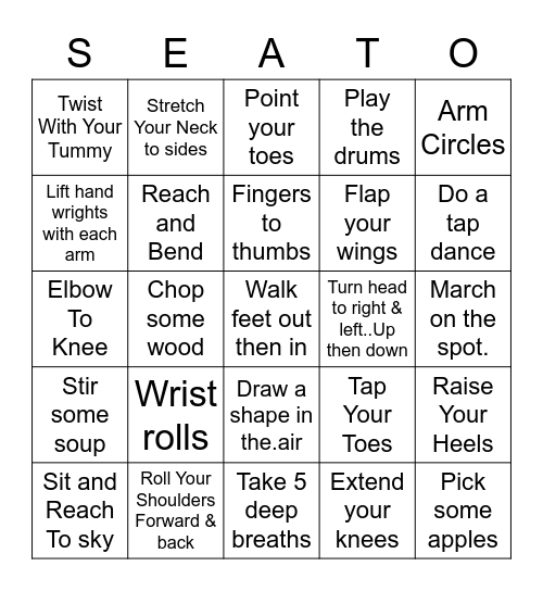 Seat Exercises Bingo Card