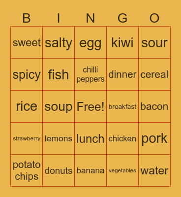 M1 My Favourite Food Bingo Card