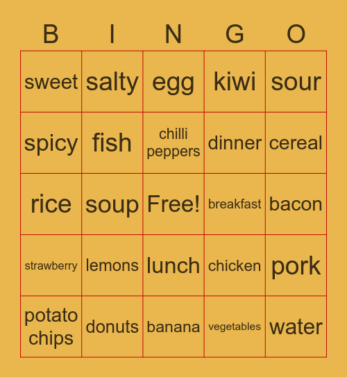 M1 My Favourite Food Bingo Card