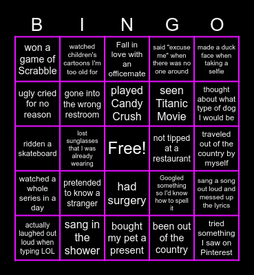 NEVER I HAD EVER Bingo Card