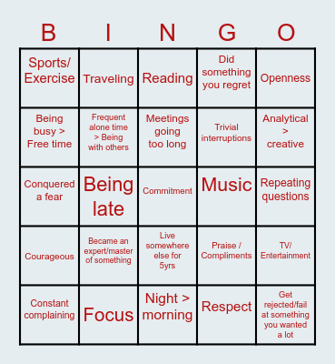 WHO AM I Bingo Card