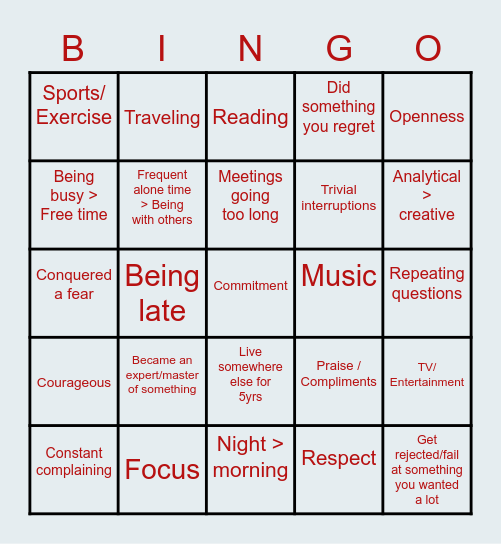 WHO AM I Bingo Card