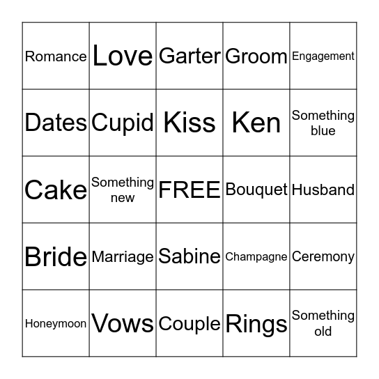 Wedding Bingo! Bingo Card