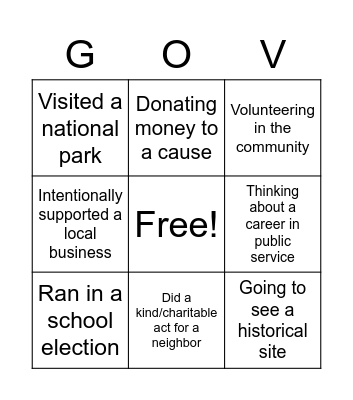 Civic Action Bingo 4 Bingo Card