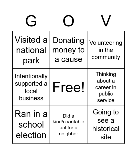 Civic Action Bingo 4 Bingo Card