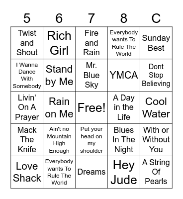 Throwback Songs Bingo Card