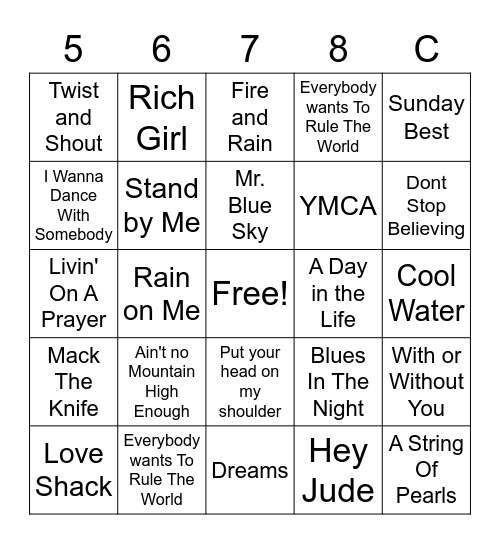 Throwback Songs Bingo Card