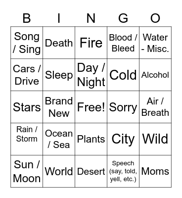 Lila Danielsen Wong Songs Bingo Card