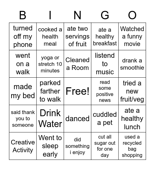 August Wellness Challenge Bingo Card
