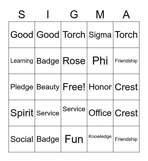XI BETA ETA Bingo Card