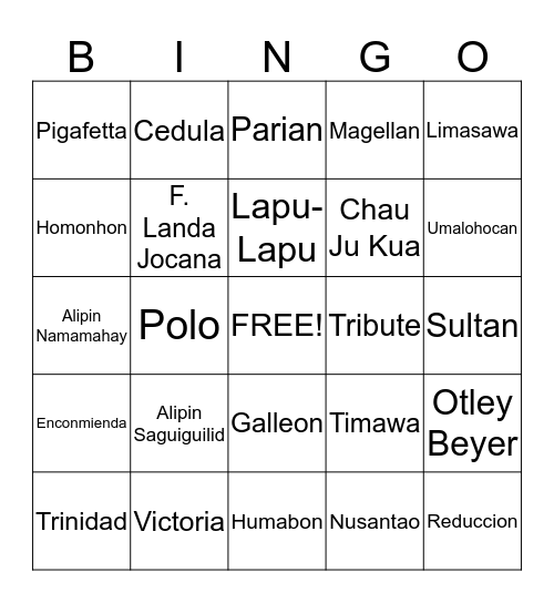 Philippine History Bingo Card