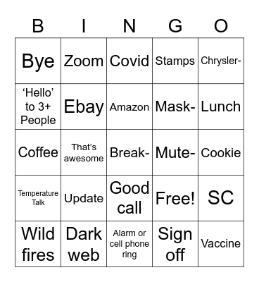 Zoom Service Bingo Card