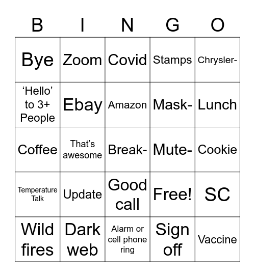 Zoom Service Bingo Card