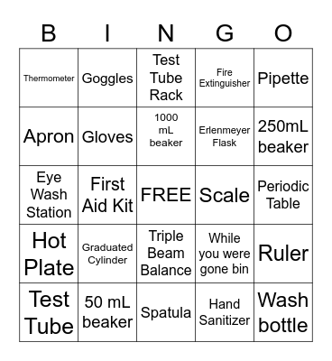 Lab Equipment Bingo Card