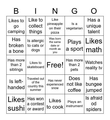 Ice Breaker Bingo Card