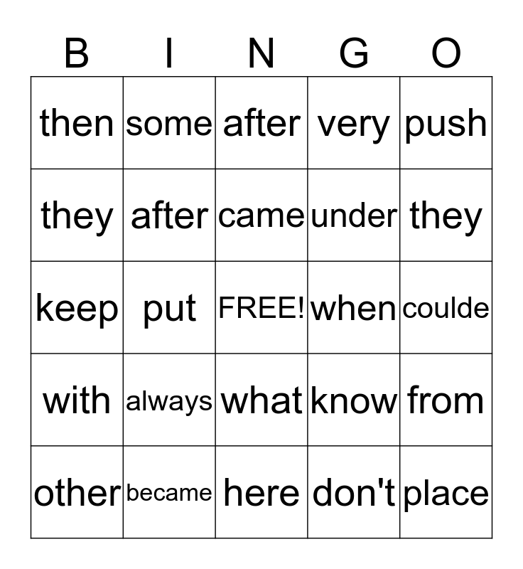 1st Grade Word Wall Bingo Card 1st grade word wall bingo card