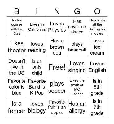 Musical Bingo Card