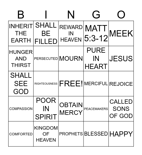 BEATITUDES  Bingo Card