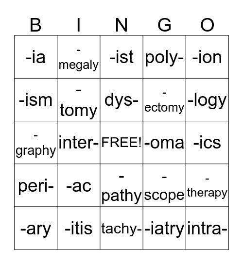 Med Term BINGO Card