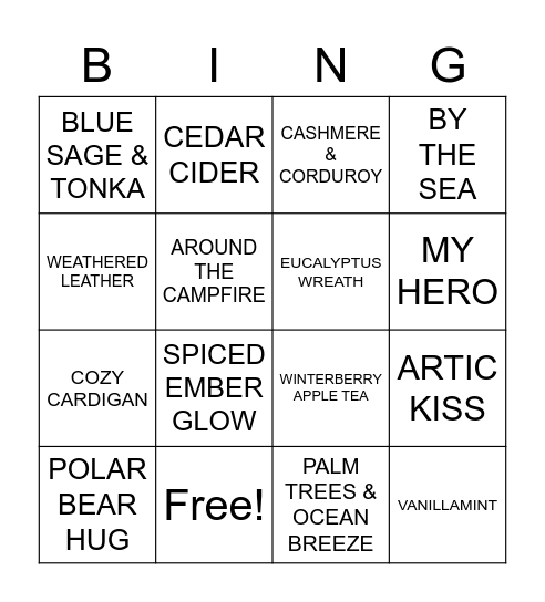 SCENTSY Bingo Card