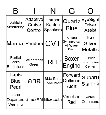 Subaru Tech Clinic Bingo Card