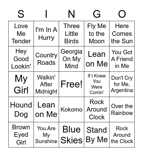 SINGO! Bingo Card