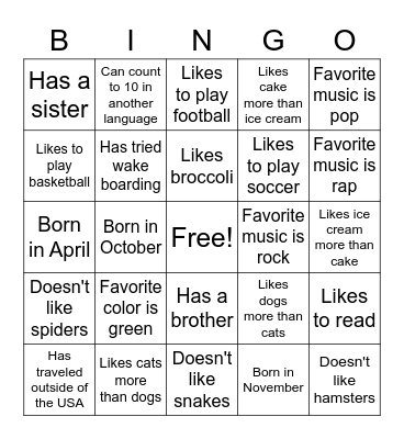 "Get to Know You" Bingo Card