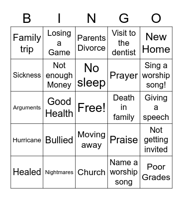 Worship or Worry Bingo Card