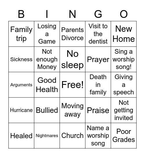 Worship or Worry Bingo Card