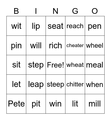 Minimal Pairs Bingo Card