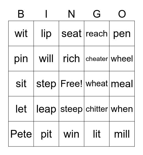 Minimal Pairs Bingo Card