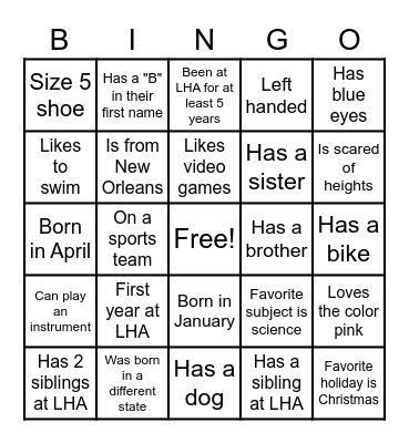 Team Bingo! Bingo Card
