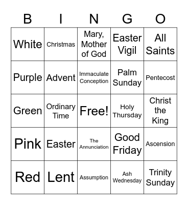 Liturgical Season Bingo Card