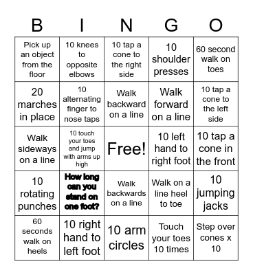 Physical Therapy Bingo Card