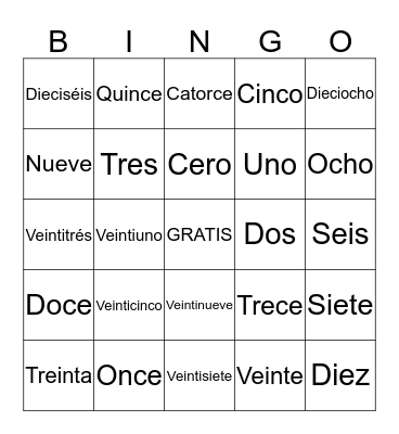 Los números  Bingo Card