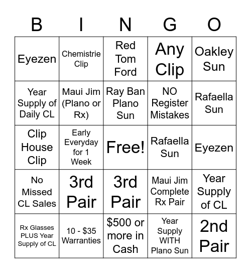 Optician Bingo! Bingo Card