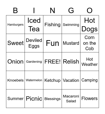 Watermelon Picnic Bingo Card