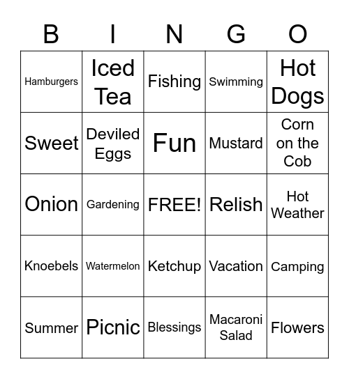 Watermelon Picnic Bingo Card