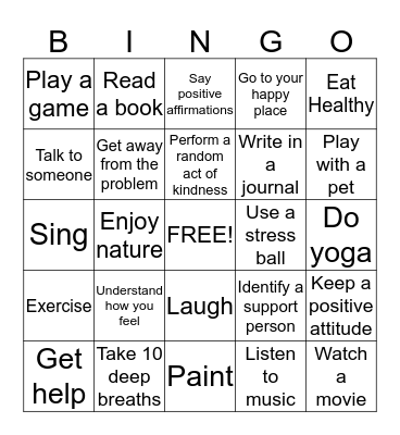 Coping Skills Bingo Card