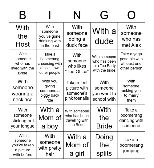 Selfie and Picture Bingo Card
