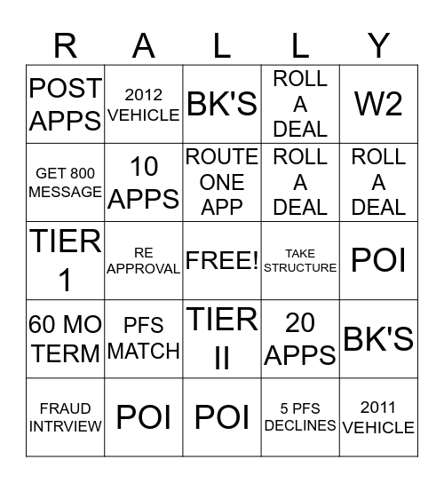 Rally Bingo  Bingo Card